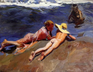 sur le sable valence 1908 plage Impressionnisme enfant Peinture à l'huile